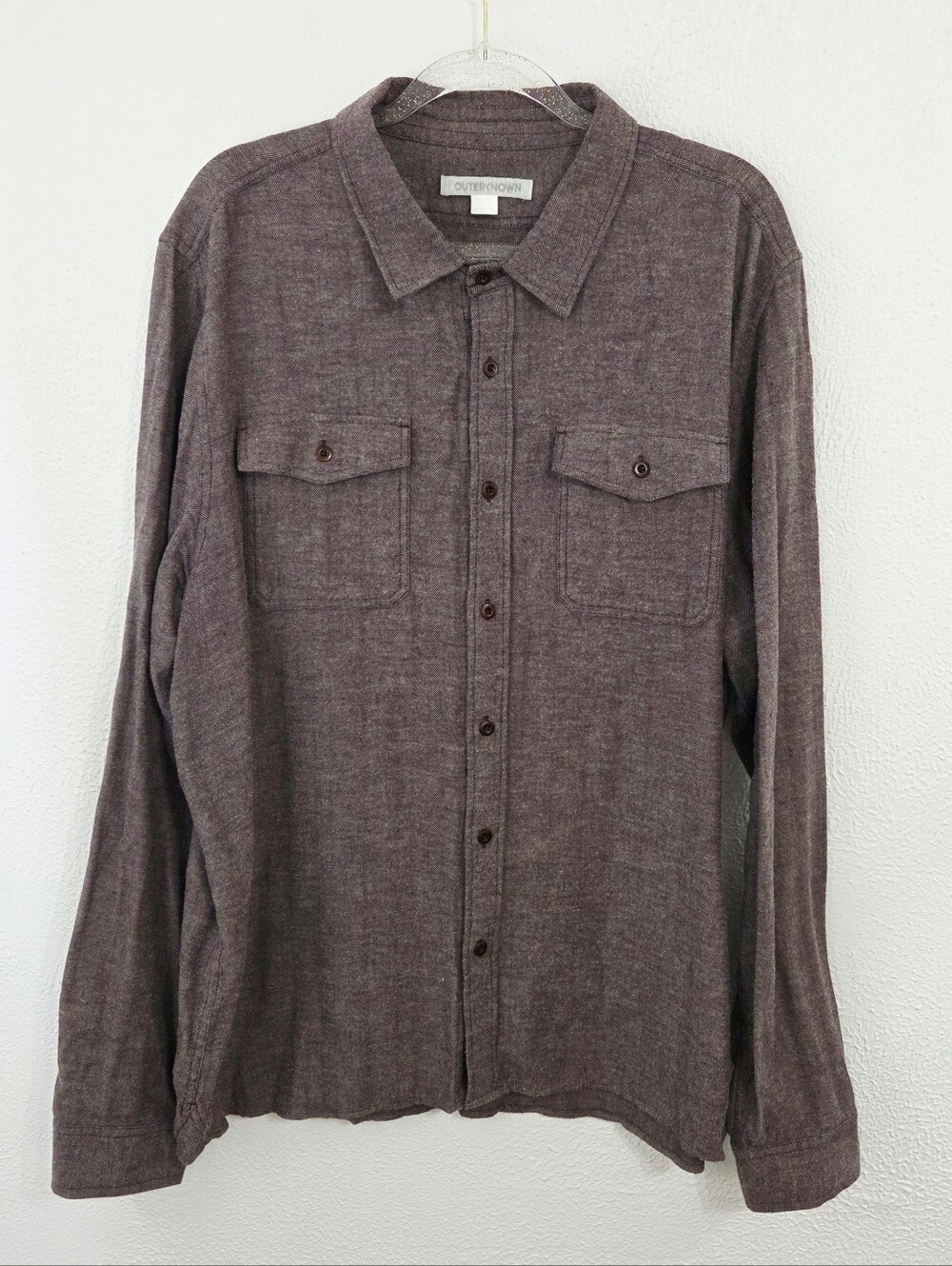 Outerknown Transitional Flannel Utility Shirt burgundy purple red men's size XXL